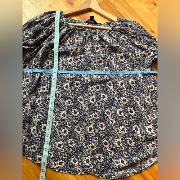 Chaps Floral Cotton Blend Tie Sleeve Long Sleeve Top M - Picture 5 of 11